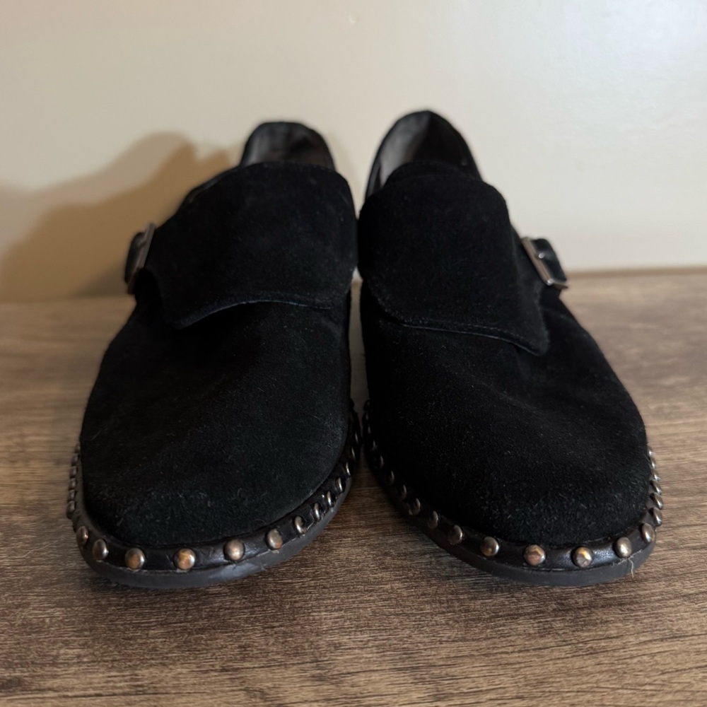 Adrianna Papell Black Suede Studded Shoes Women’s Size 8.5 Studs & Buckle Detail - Picture 3 of 12